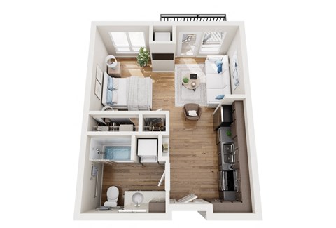 Floor plan for studio, 1 bath, 494 sqft